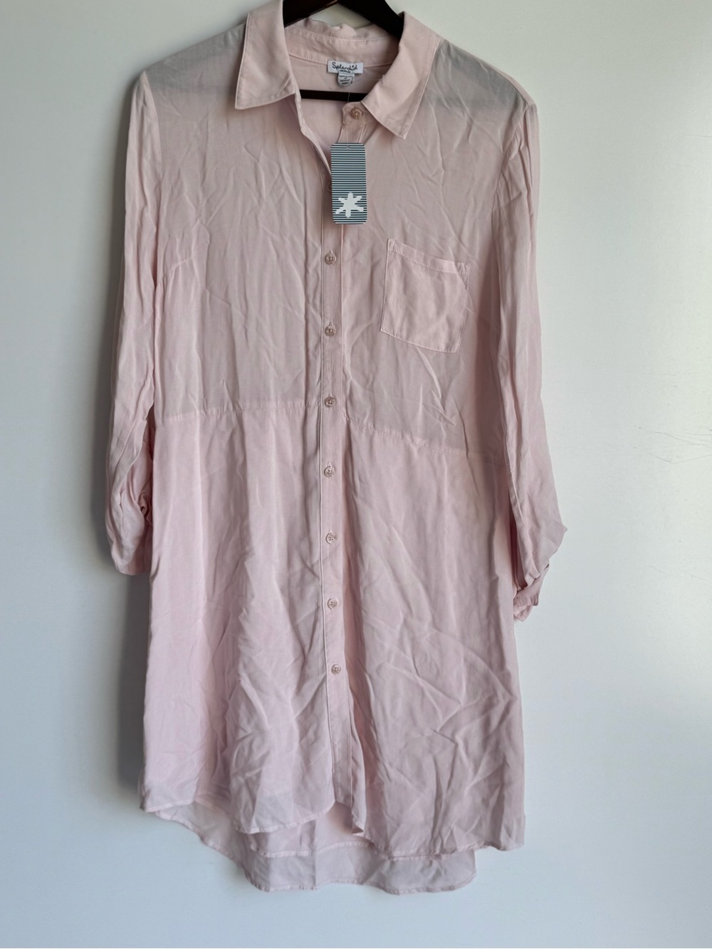 Splendid Shirt Dress Medium Pink Button Up Lightweight Sheer Beachy coastal boho
